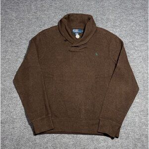 VTG POLO Ralph Lauren 100% Cotton Shawl Collar Sweater Men's L Brown